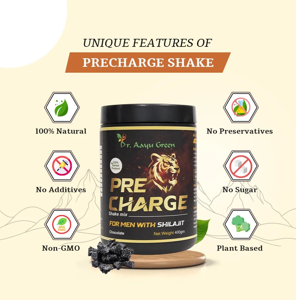 Dr. Aayu Green Precharge Shake – For Men with Shilajit - tickmyhealthHeathcareTickmyhealthPack of 400gHerbal protein powder